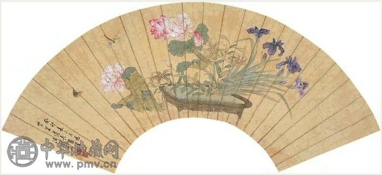 汪承霈 1783年作 盆栽荷花 扇面 设色绢本