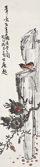 谢公展 周之桢 花鸟 立轴 设色纸本