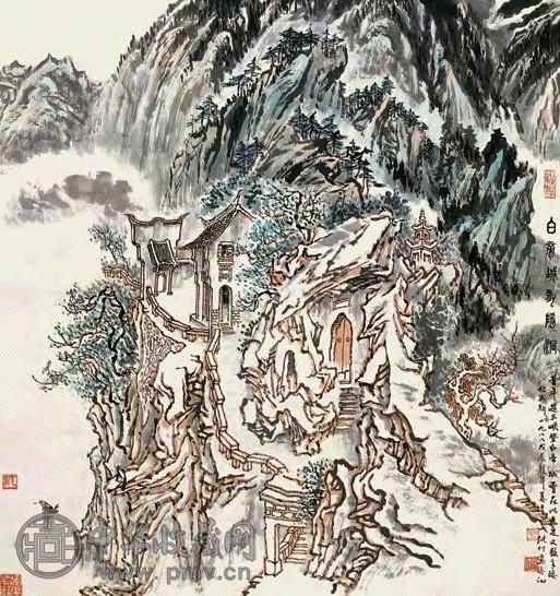 张仃 1988年作 白帝城龙隐洞 镜心 设色纸本