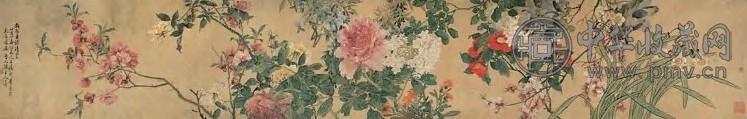 汤世澍 乙酉(1885年)作 花卉图 卷页 设色绢本