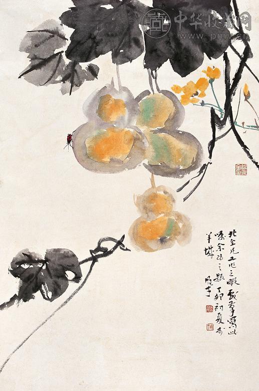 姚北全 黎雄才 丁卯(1987年)作 葫芦 立轴 设色纸本