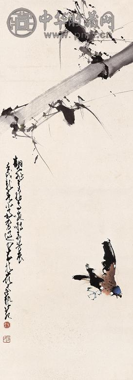 赵少昂 壬戌(1982年)作 竹雀 立轴 设色纸本