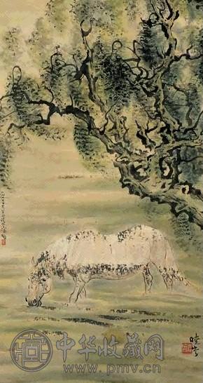 袁晓岑 柳荫骏马 镜心