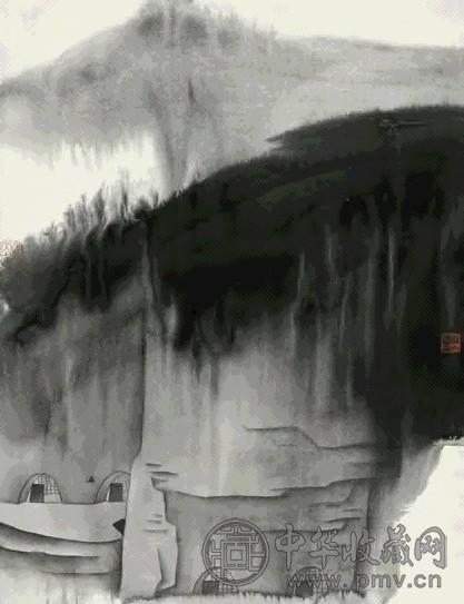 山洞屋 设色纸本