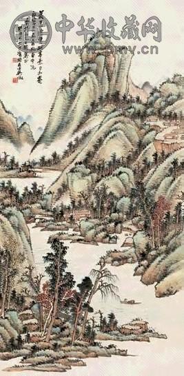 吴徵 1933年 落日山逾碧 立轴 设色纸本