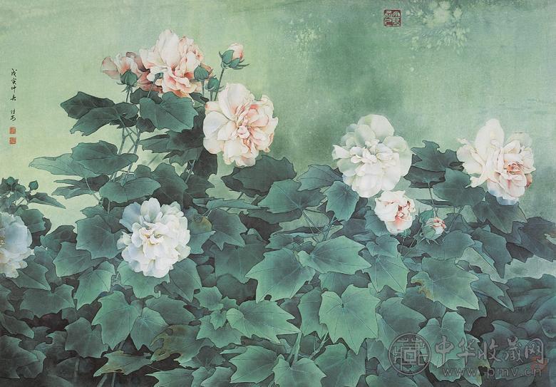 邹传安 芙蓉花 镜心 设色纸本