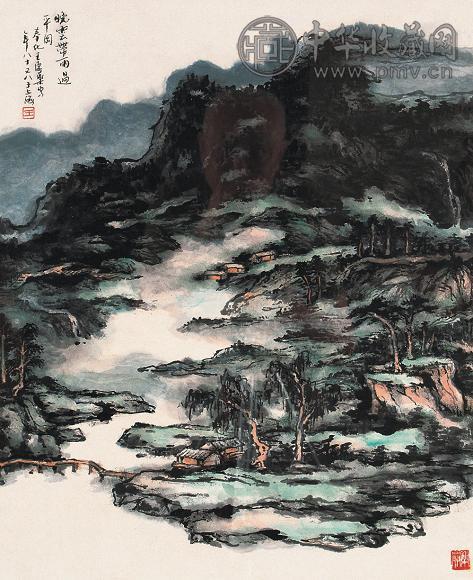 王康乐 1995年作 晚云图 镜框 设色纸本