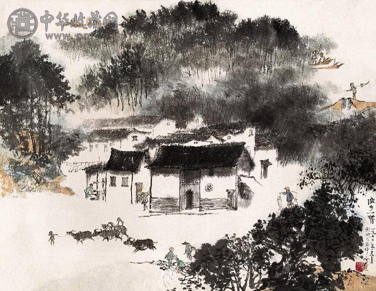 秦岭云 渔家 立轴 纸本