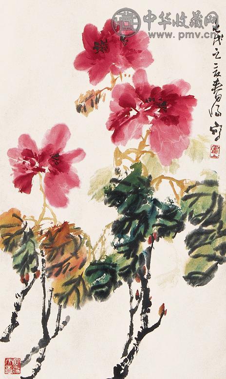 霍春阳 牡丹 立轴 设色纸本