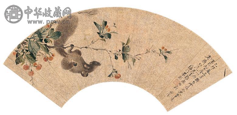 米潮 松鼠 扇面镜心 设色纸本