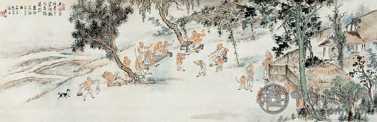 诸健秋 早稻登场 镜心 设色人物