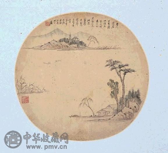 吴云 己卯(1879年)作 山水 圆光 设色绢本