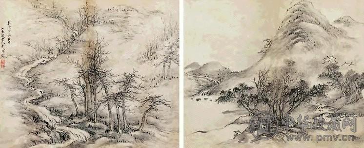 于廊 山水 镜心 纸本