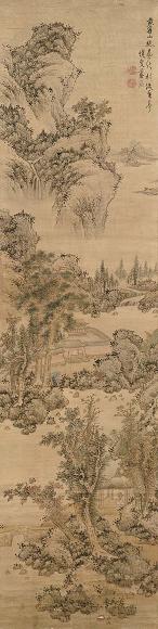 蓝瑛 仿王蒙山水 立轴 设色绢本