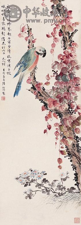 陆抑非 辛卯(1951年)作 花鸟 立轴 设色纸本