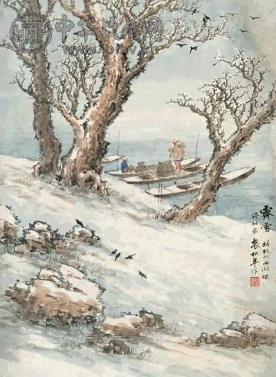 袁松年 西湖雪景 立轴 设色纸本