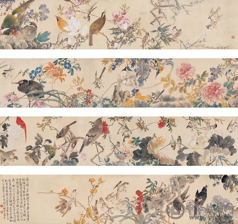 王礼 1866年作 花香鸟语 手卷 纸本设色