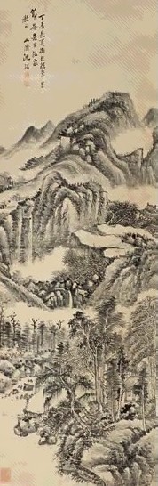 沈翰 1847年作 深山萧寺图 立轴 水墨纸本