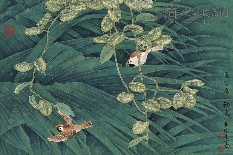 周彦生 1982年作 竹林鸣趣 镜心 设色纸本