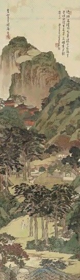 溥儒 丙子(1936年)作 深山古寺图 立轴 设色绢本