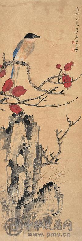 张大千 于非闇 1936年作 喜鹊登枝 立轴 设色纸本