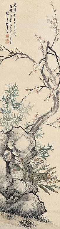 张熊 丁丑(1877年)作 梅竹仙子 立轴 设色纸本