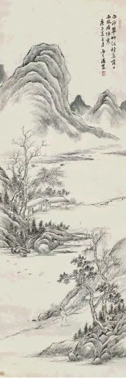 汤贻汾 庚子(1840年)作 江村暮色 立轴 水墨纸本