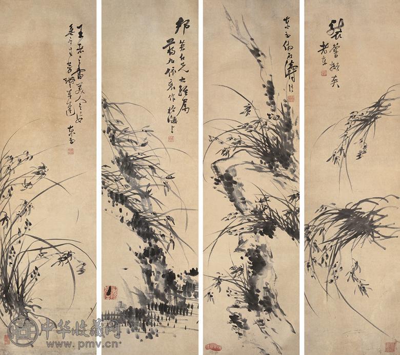 蒋旭 兰花四屏 屏轴 水墨纸本