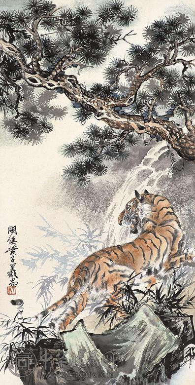 黄曦 虎 立轴 设色纸本