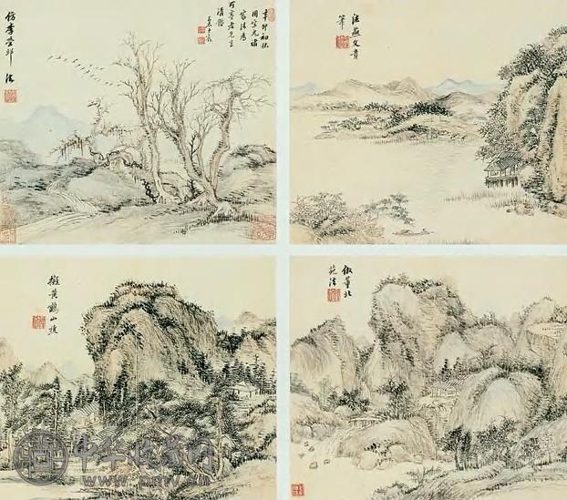 王宸 仿古山水 册页(12开) 纸本设色