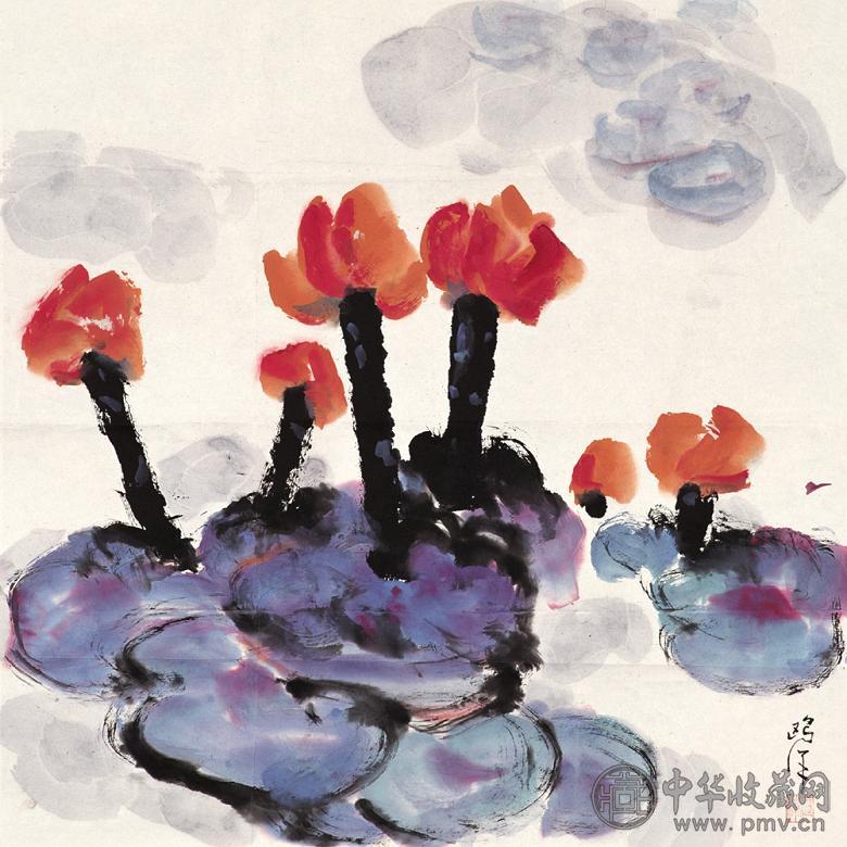 欧洋 荷花 镜心 设色纸本