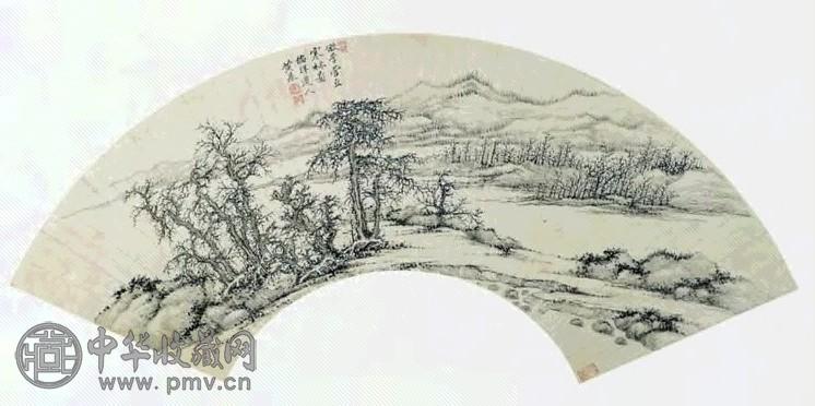 清 黄鼎 寒林图 扇面