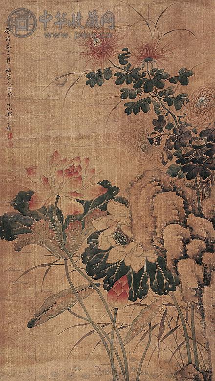 邹一桂 1753年作 花卉 立轴 设色绢本