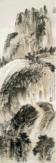 近现代 张大千 雁荡三折瀑 轴