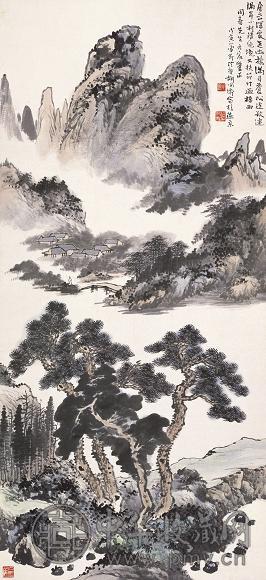 胡佩衡 1938年作 深山幽棲 立轴 设色纸本