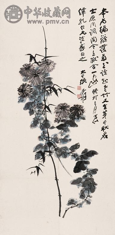 张大千癸卯(1963年)作竹菊图立轴设色纸本收藏资讯|艺术家|书画家|书画