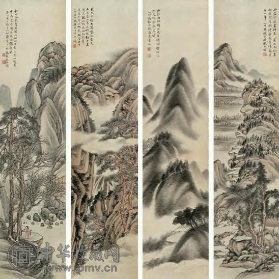 冯超然 1915年作 仿古山水 立轴 设色纸本