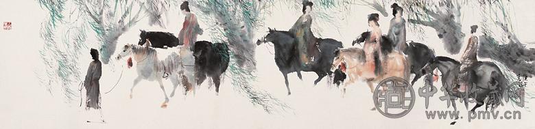 彭先诚 1990年作 贵妃出游图 镜心 设色纸本