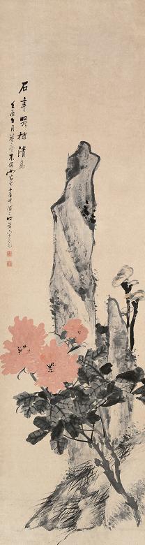 朱偁 1892年作 花卉 立轴 设色纸本