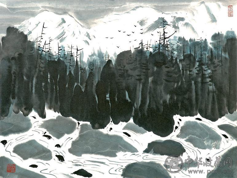 吴冠中 雪景 立轴 水墨纸本