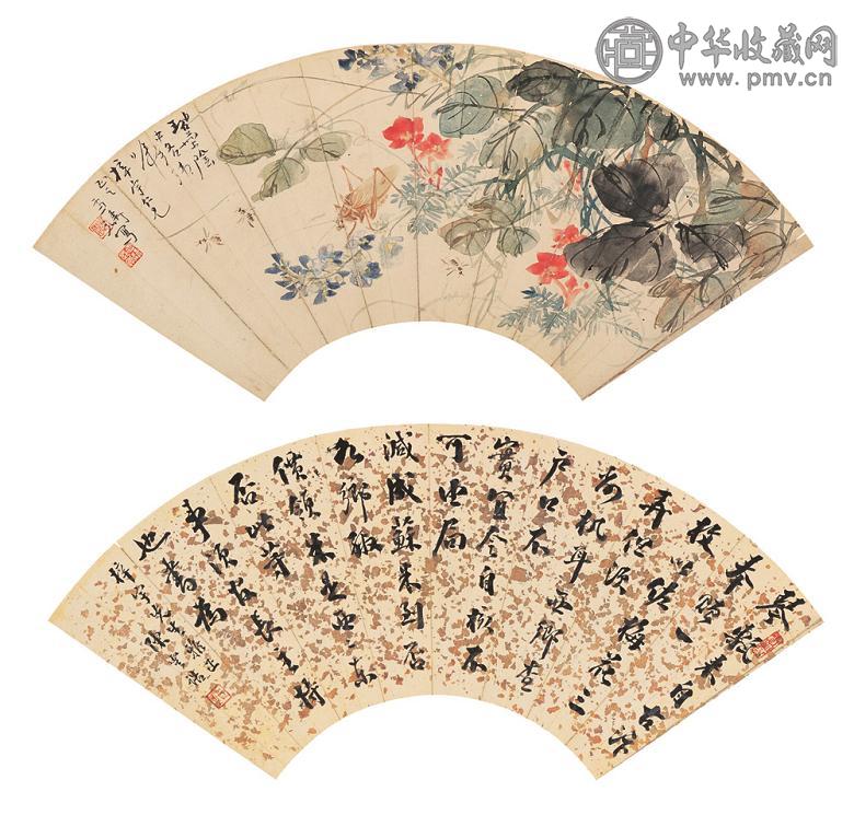 王雪涛 陈云诰 扇面双帧 镜心 设色纸本