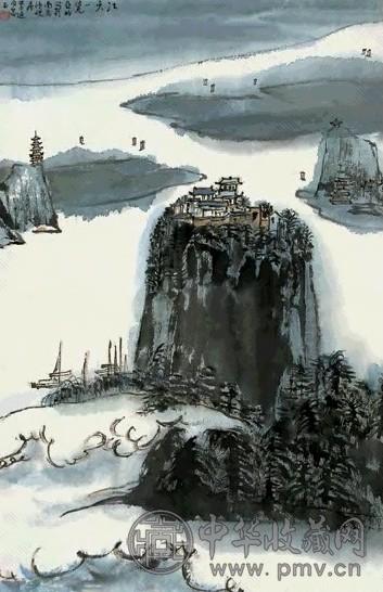 亚明 江天一览 立轴 设色纸本