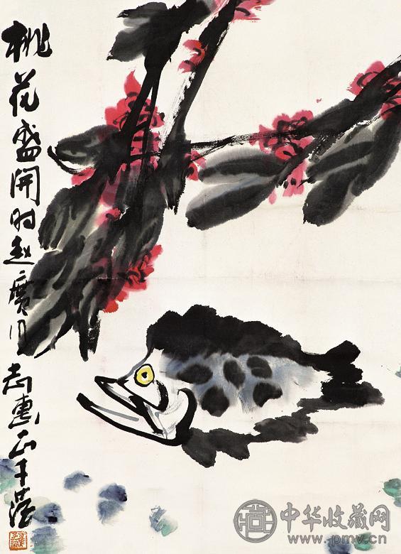 崔子范 桃花盛开时 立轴 设色纸本