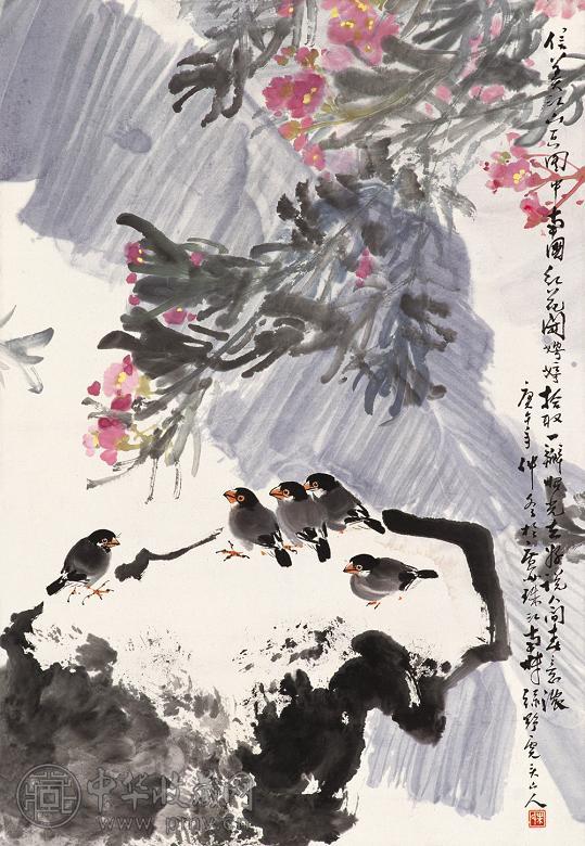 叶绿野 庚午(1990年)作 花鸟 立轴 设色纸本