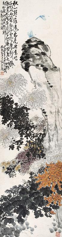 谢公展 1933年作 菊花图 立轴 设色纸本