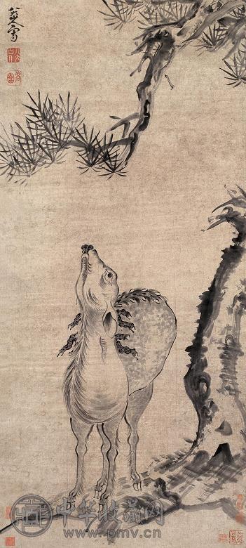 八大山人(款) 松鹿图 立轴 纸本