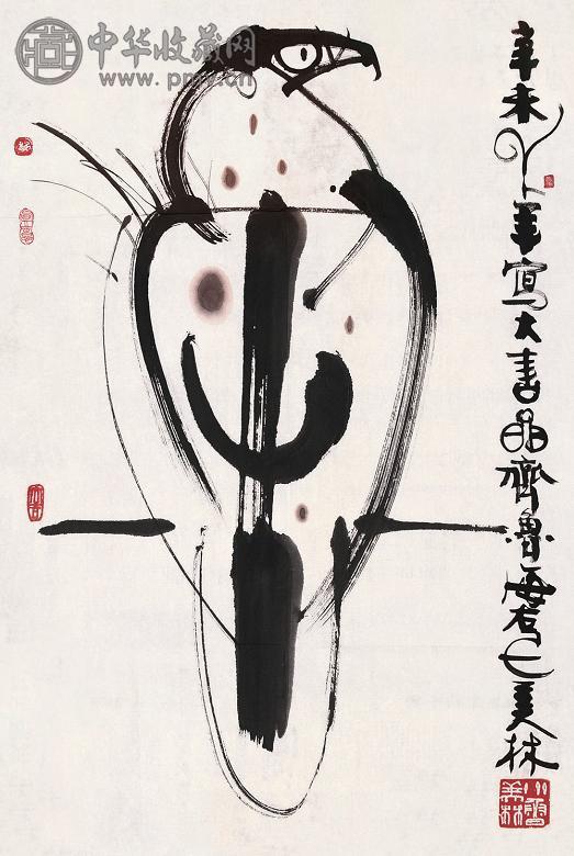 韩美林 1991年作 白鹰 镜心 设色纸本