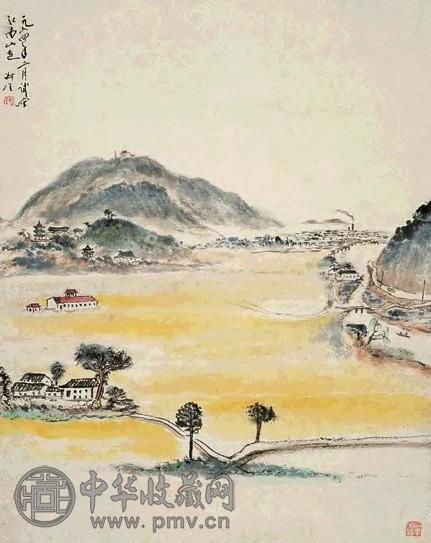 钱瘦铁 1964年作 江南山色图 立轴 设色纸本