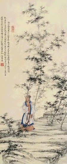 任重 竹林高士图 立轴 设色绢本