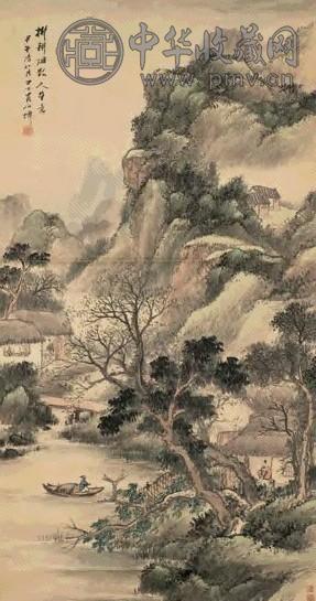 吴石仙 甲午(1894年)作 晚山归棹 镜心 设色纸本